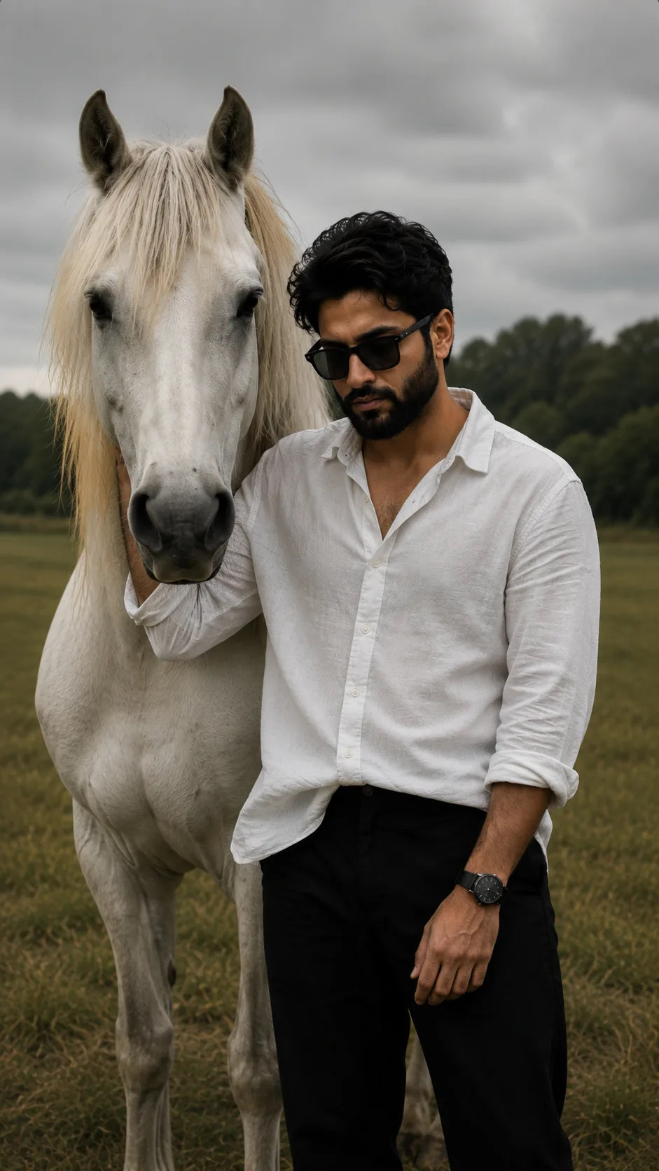 Cinematic Man with White Horse