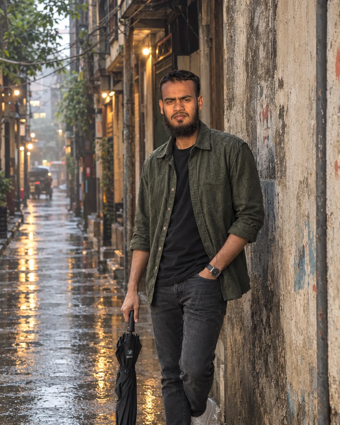Rain-Washed Urban Alley — Cinematic Portrait