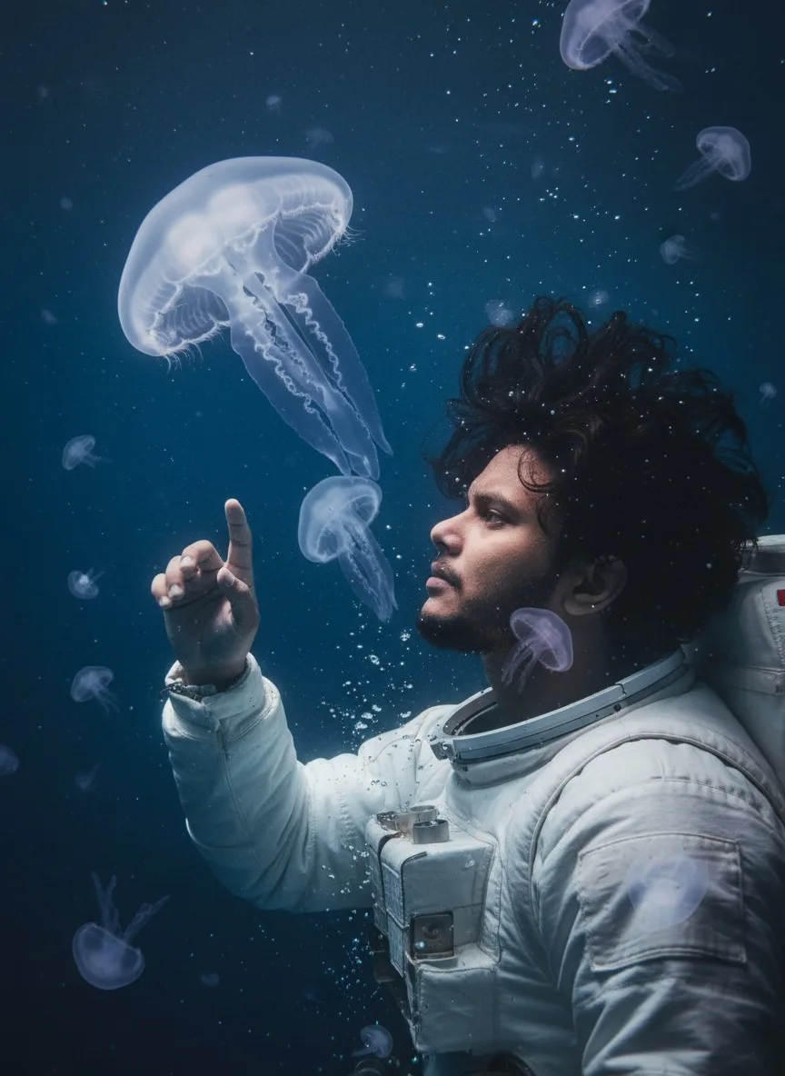 Cinematic Underwater Astronaut Portrait