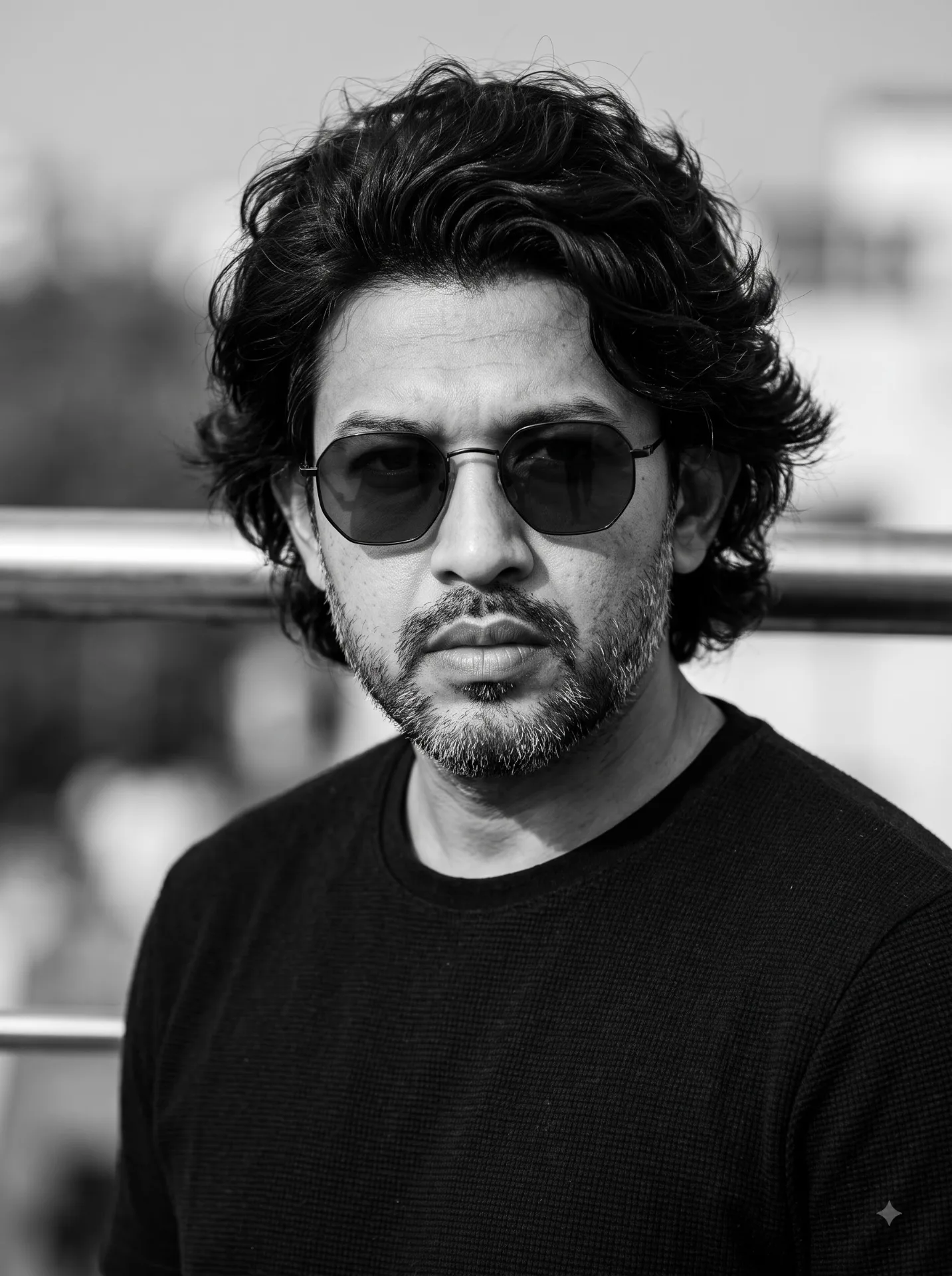 black-and-white editorial portrait