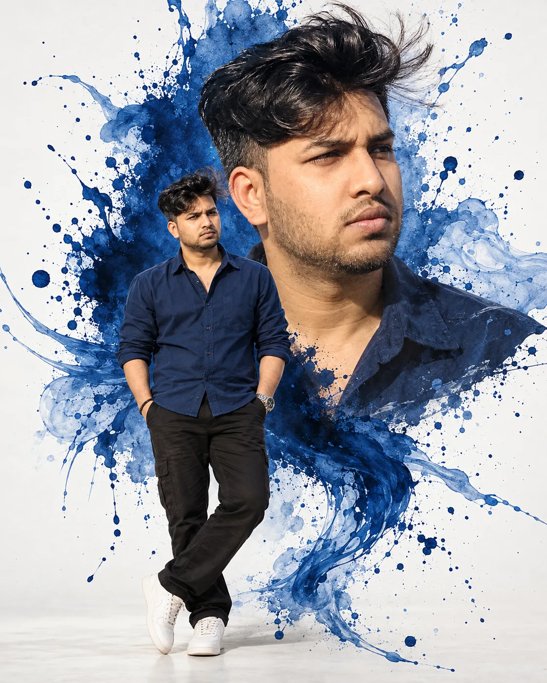 Blue Ink Splash Editorial Portrait
