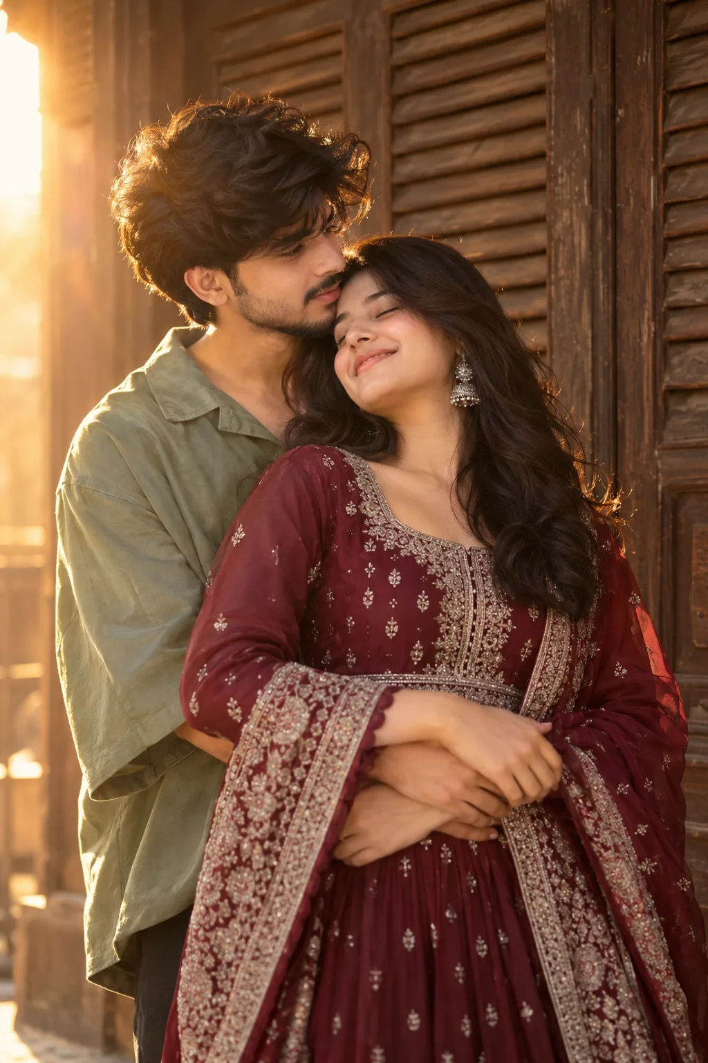Ultra realistic cinematic portrait of a young romantic couple
