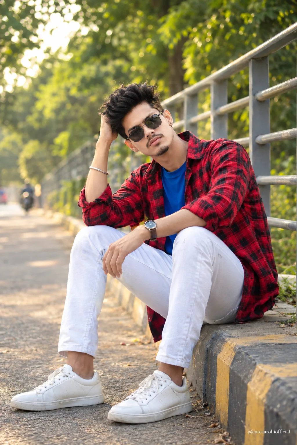 Stylish Red Plaid Street Portrait