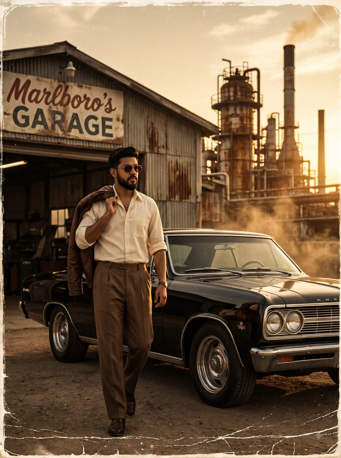 Ultra-realistic cinematic 2:3 vintage automotive portrait