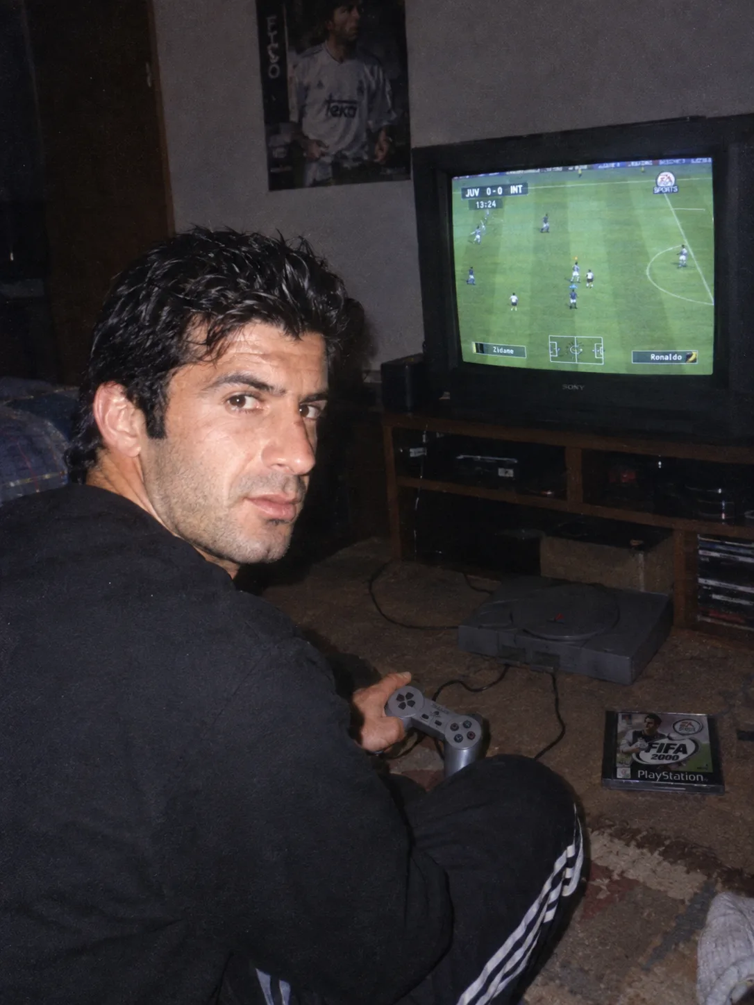 Grungy analog photo of Luis Figo circa 2000 playin...
