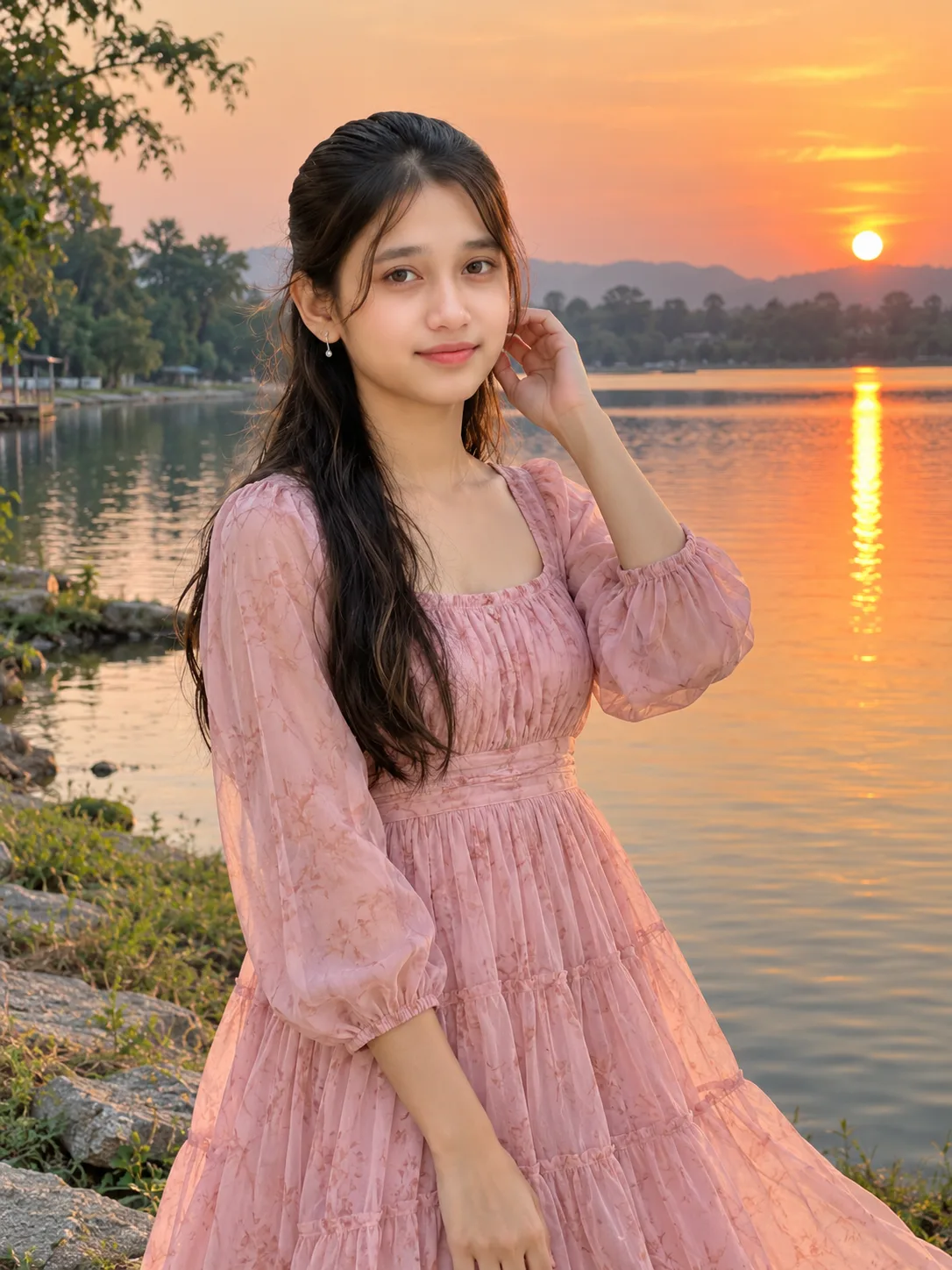 Ultra Realistic Romantic Girl Sunset Shot