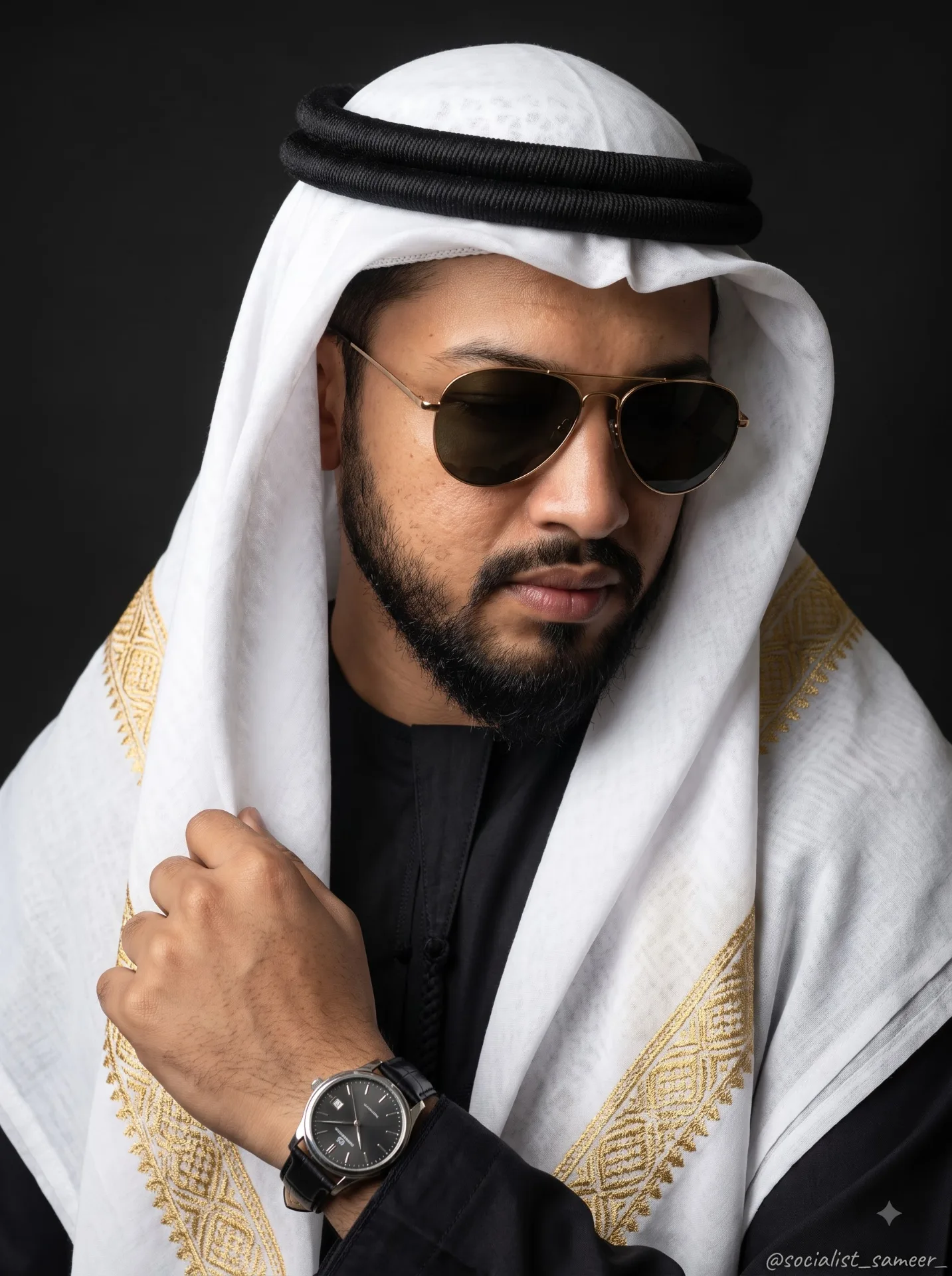 sophisticated modern Arab-inspired fashion portrait