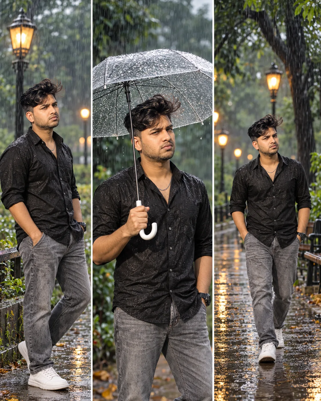 Monsoon Rain Park Portrait Collage