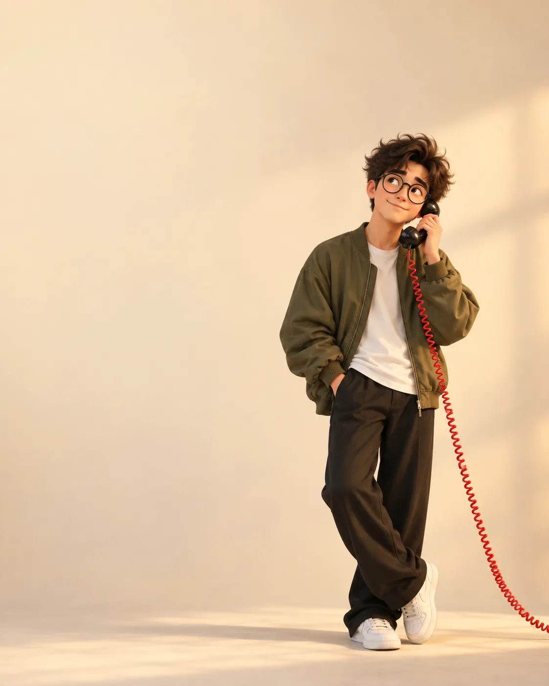 Warm minimalist 3D animated editorial illustration of a cute young man