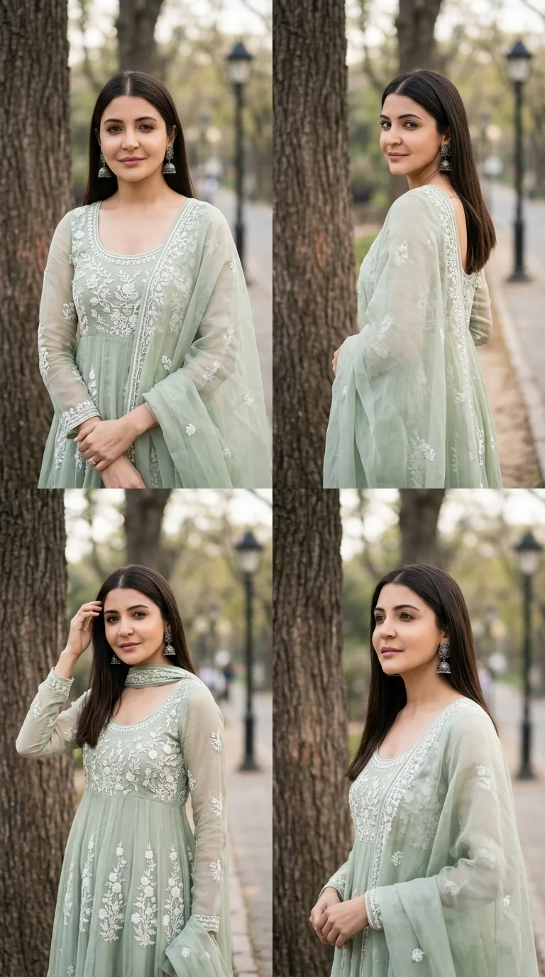🌿✨ Sage Green Anarkali Look – Elegant Outdoor Fashion Photography
