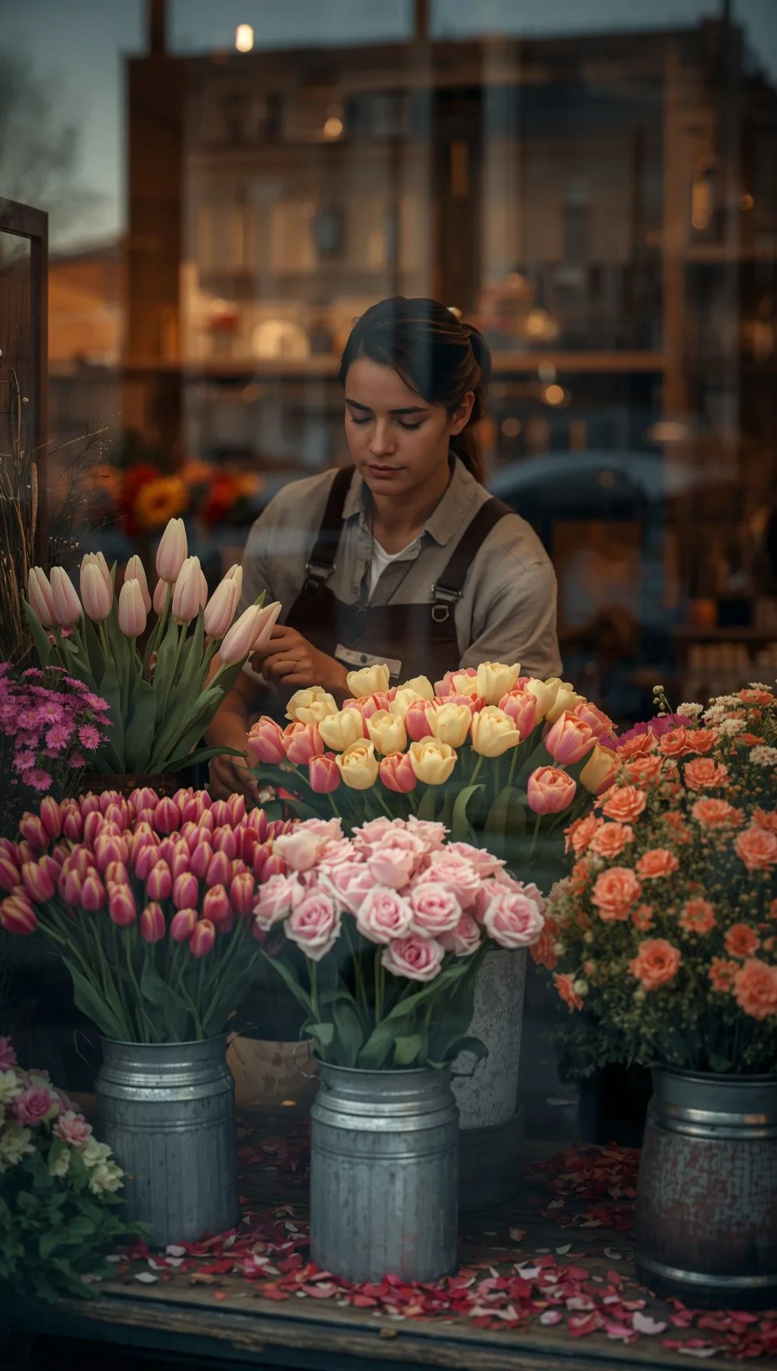 Warm European Flower Shop Window Florist Portrait