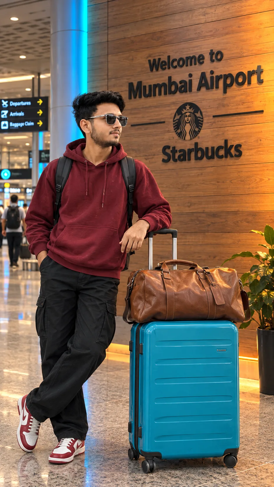 Cinematic Mumbai Airport Travel Portrait — Exact AI Image Prompt