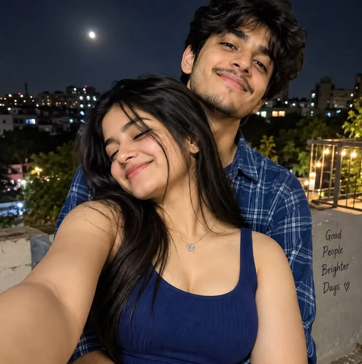 Romantic Rooftop Night Selfie