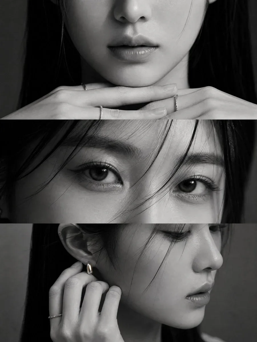 Black & White Portrait Triptych - Elegant Asian Woman