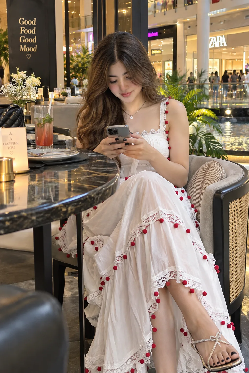 Ultra realistic cinematic portrait of beautiful young woman wearing white dress