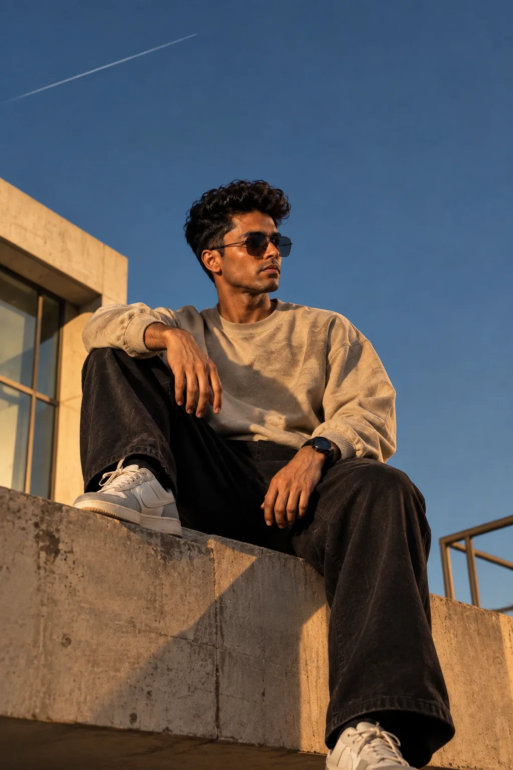 Create a cinematic lifestyle portrait of a stylish young man