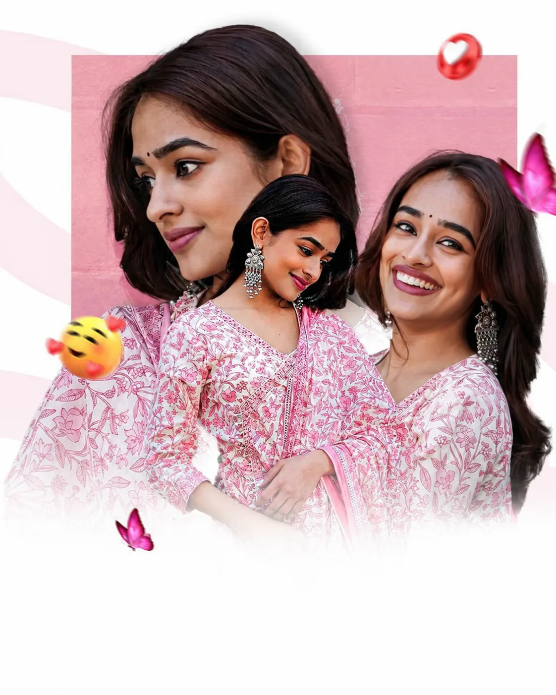 Pink Floral Elegance — Romantic South Asian Portrait Collage