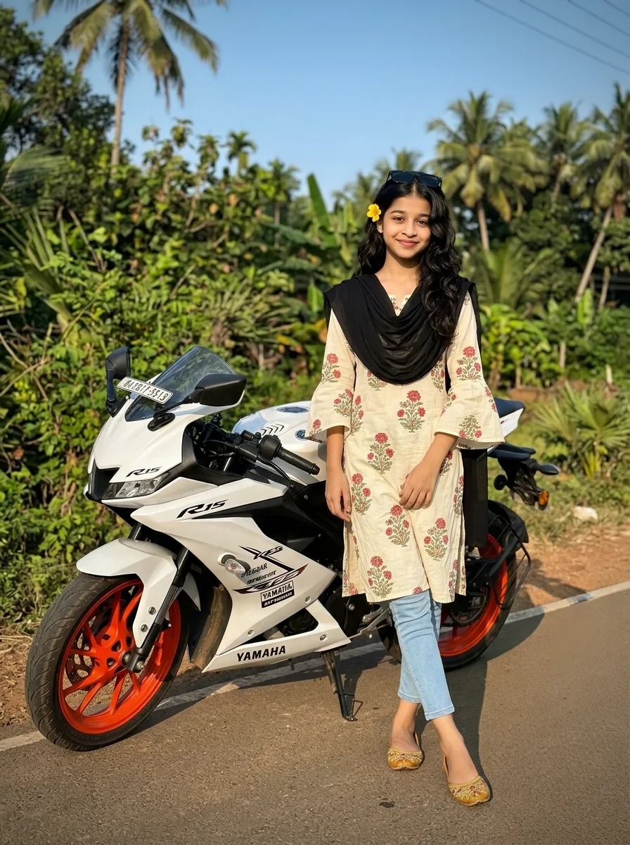 Indo-Western Ethnic Fusion Sportbike Portrait