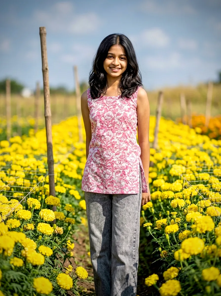 Sunlit Yellow Marigold Field Portrait
