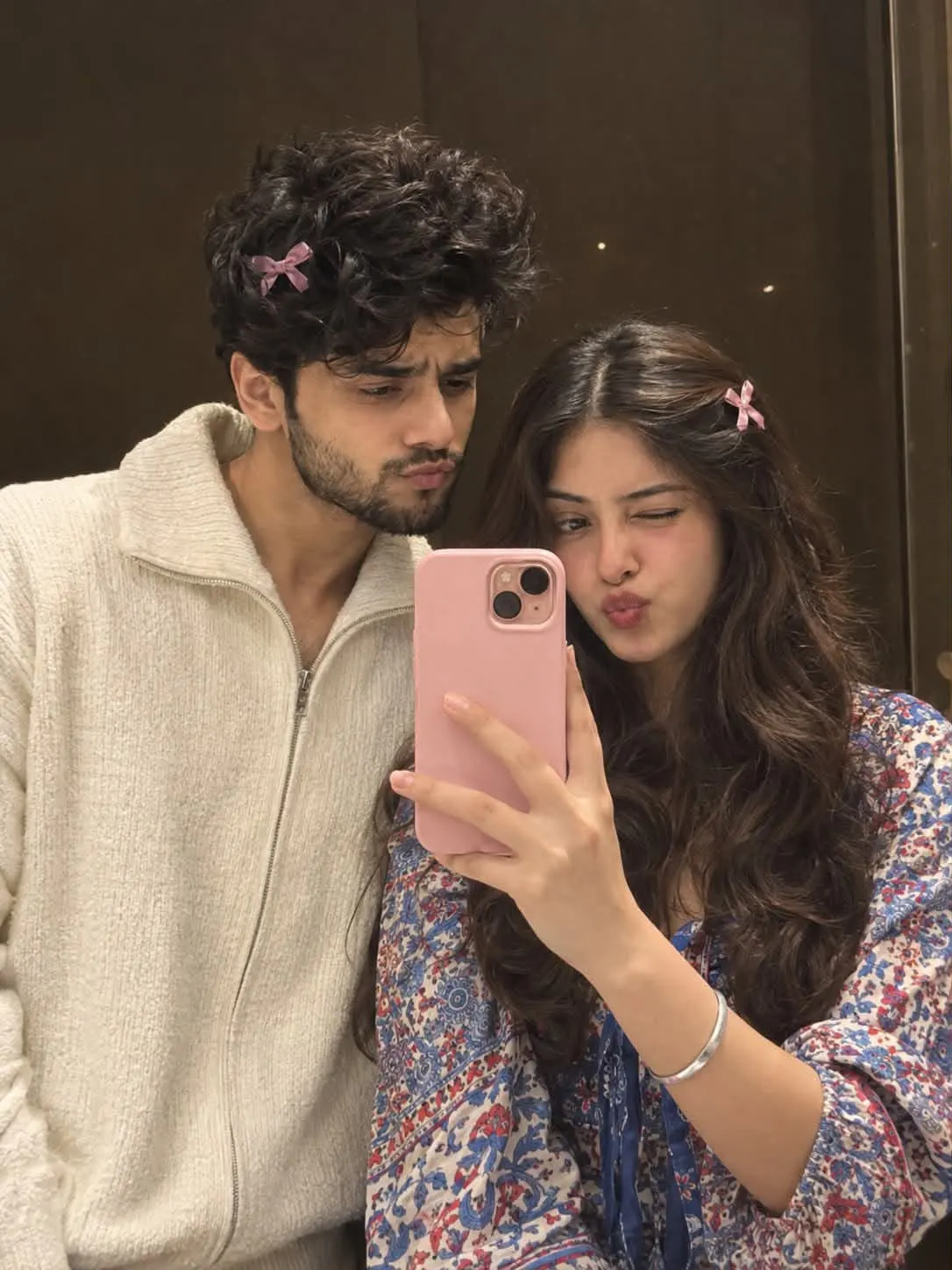 Matching Pink Bows & Mirror Pouts 🎀📱✨