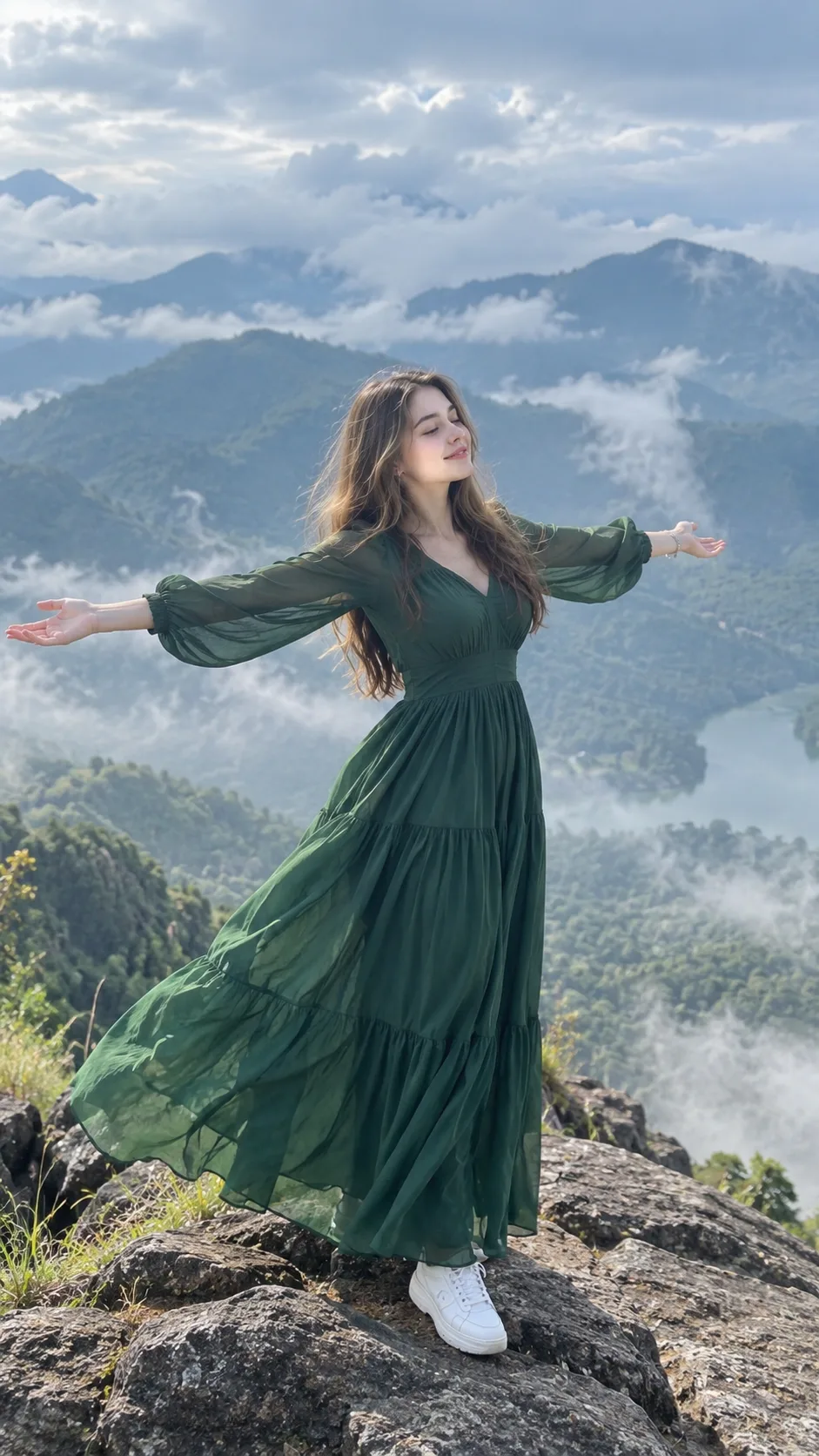 mountain view portrait of a young girl