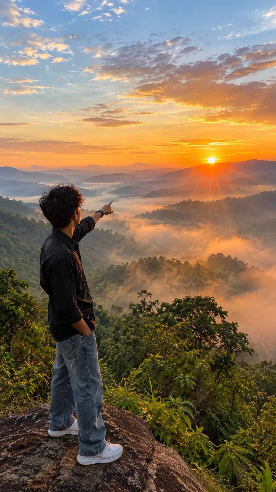Ultra-realistic 4k cinematic photography a boy standing on butiful mountain