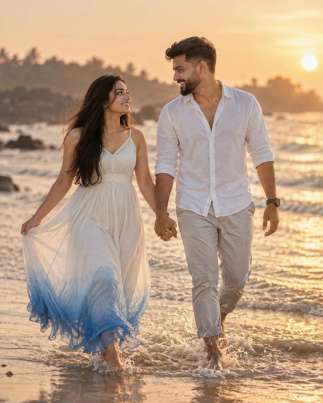 Ultra realistic beach portrait of a young couple