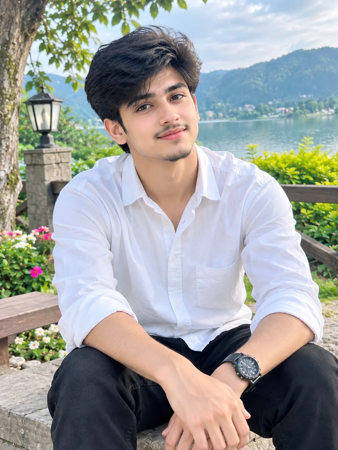 Stylish Young Man by the Lake