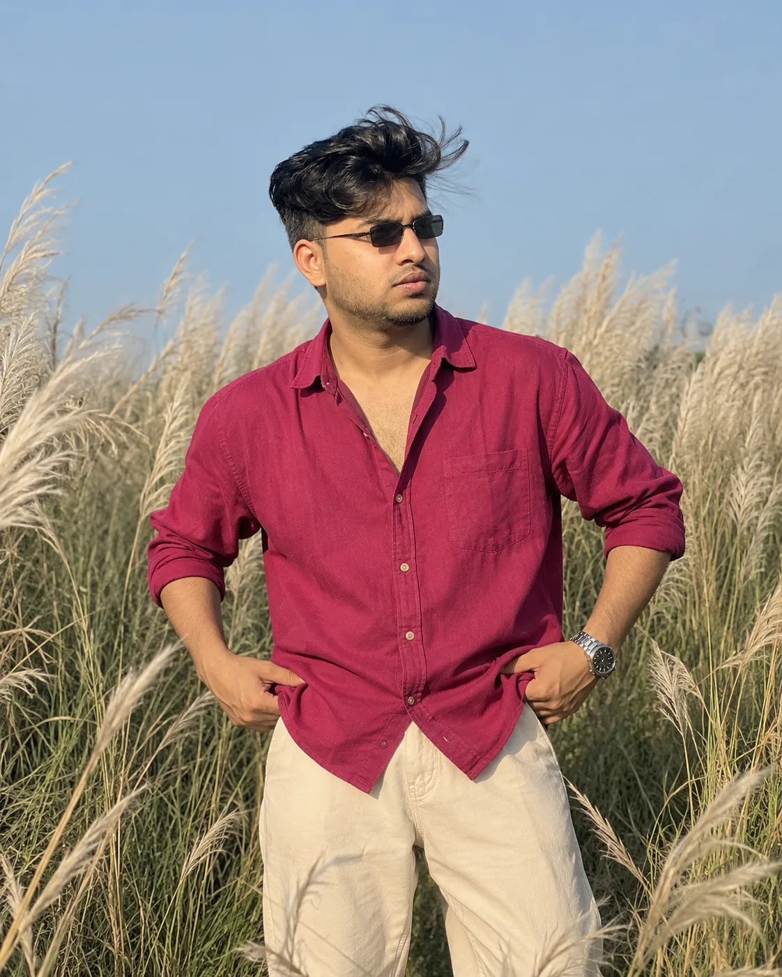 Magenta Shirt in the Pampas