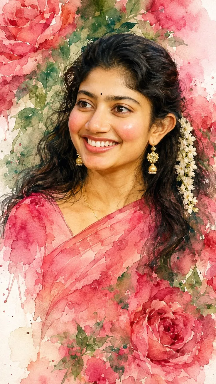 Rosewater Smile – A Floral Watercolor Portrait