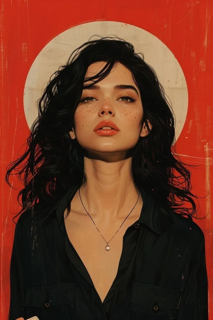 Red Halo Vintage Editorial Portrait