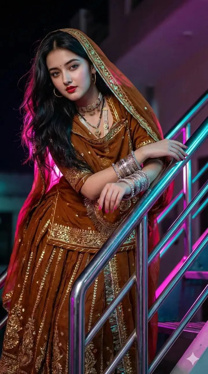 Royal Glow — Traditional Elegance Under Neon Lights