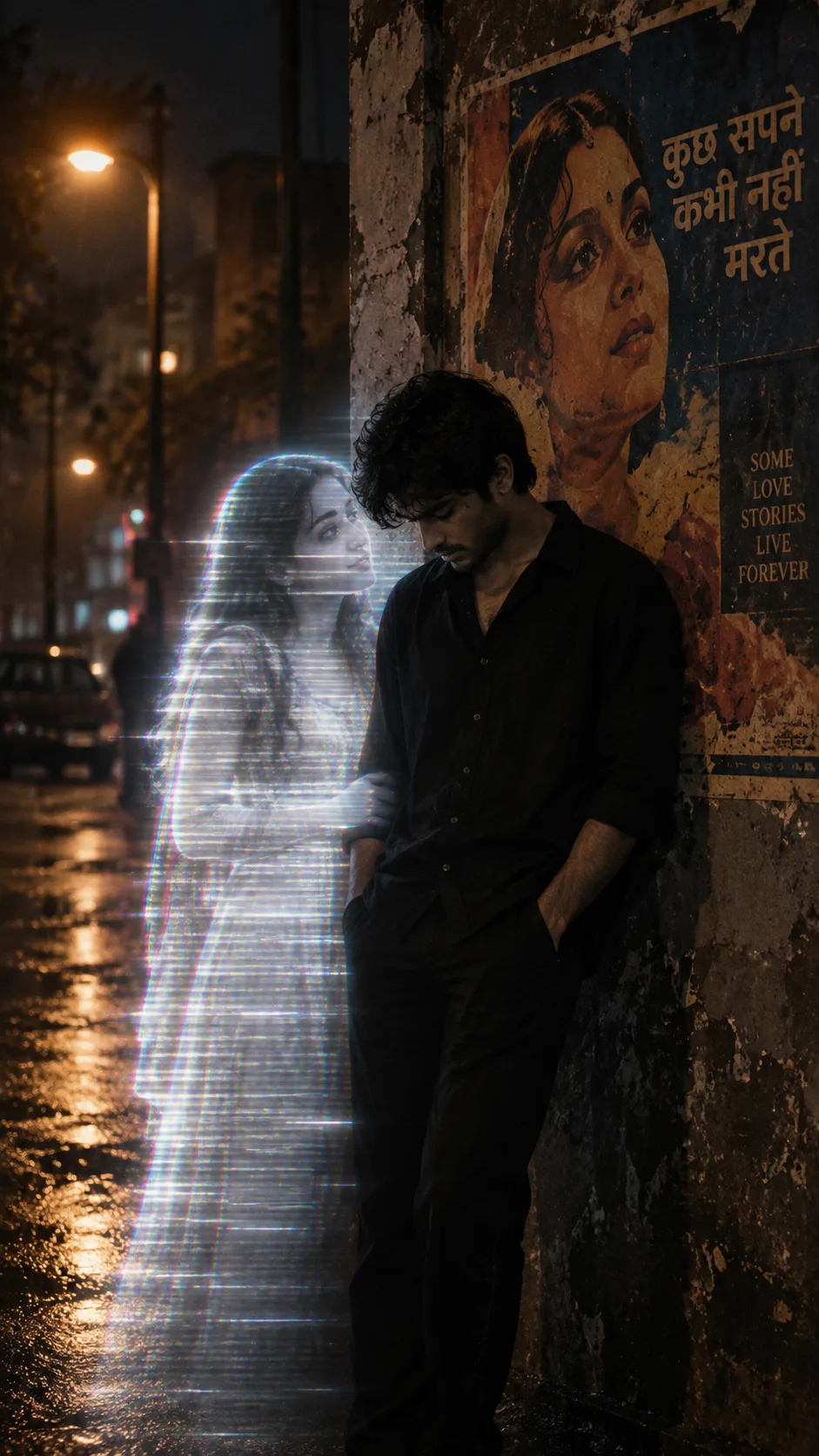 Ultra realistic cinematic dark night time portrait of a young man