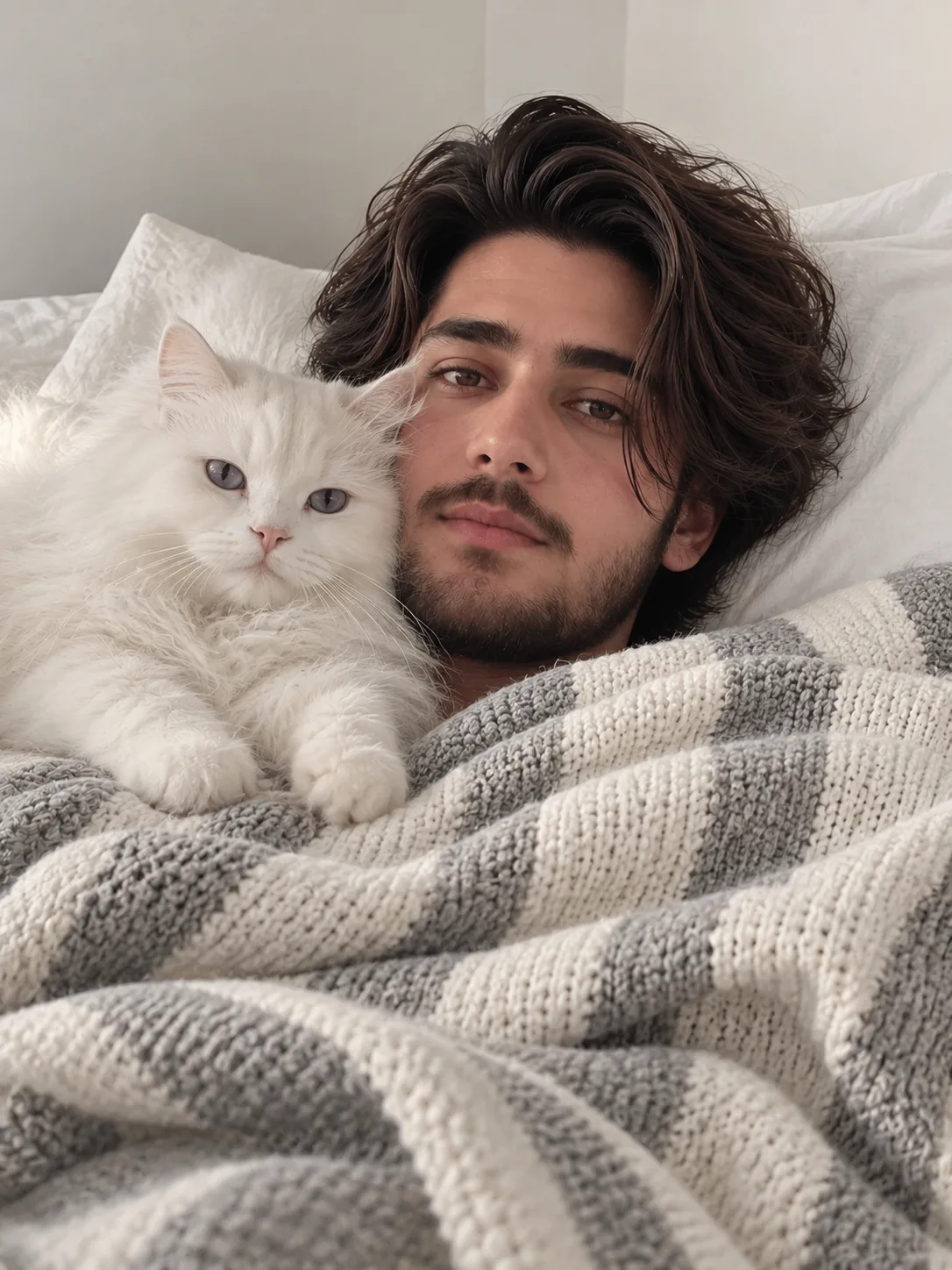 Cozy Cat and Bearded Man Portrait