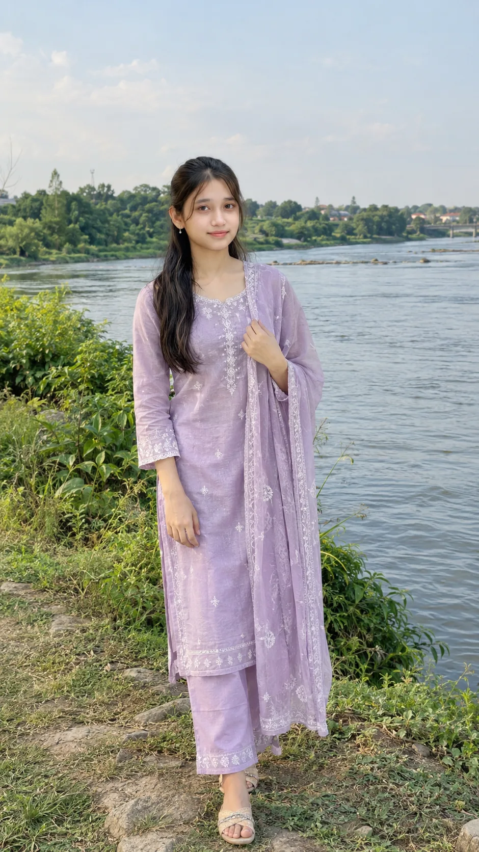 Ultra Realistic Girl River Side Shot