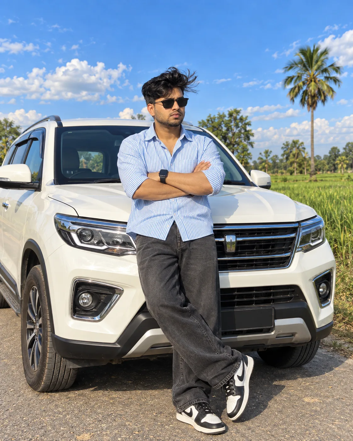 White SUV Countryside Portrait