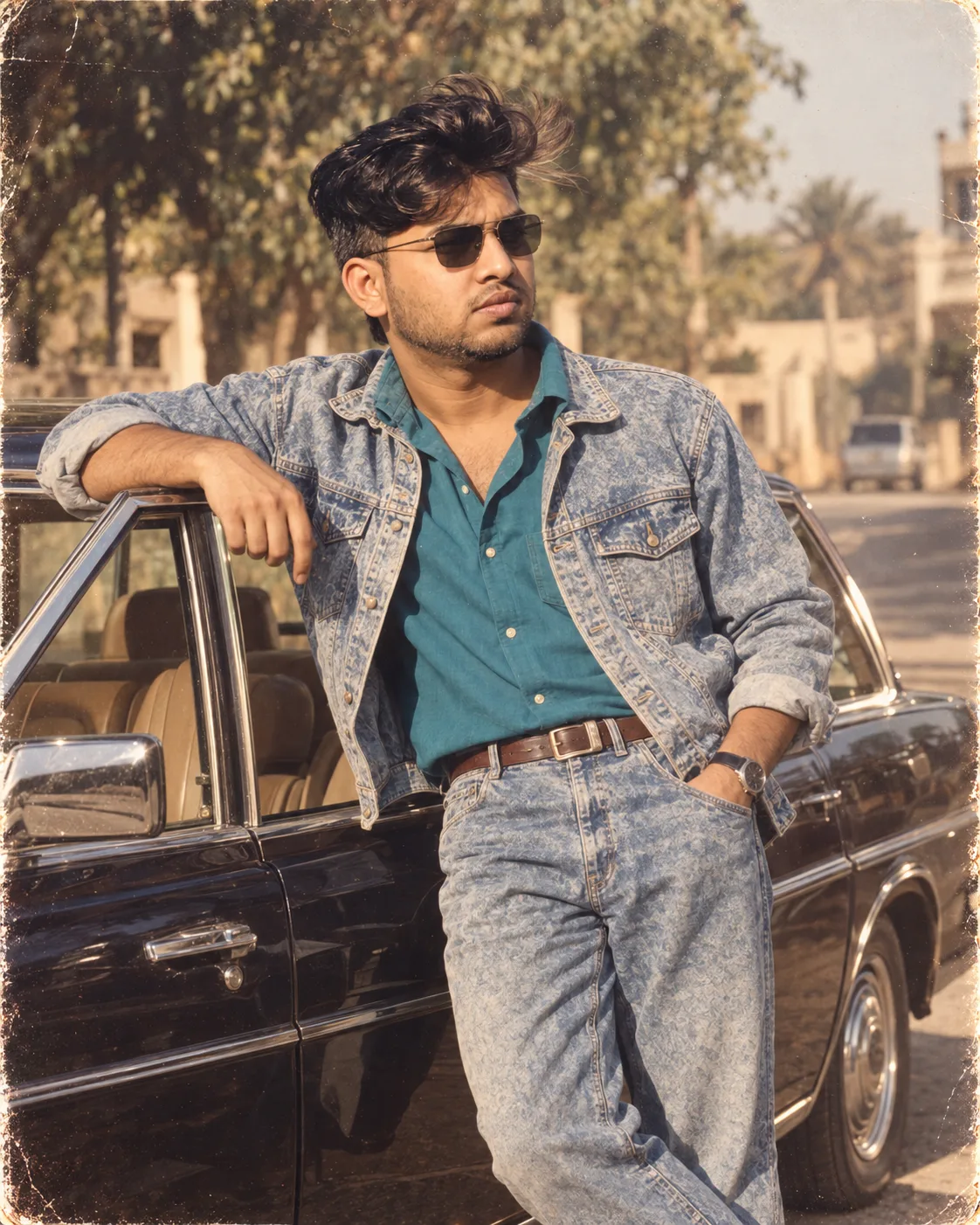 Retro Denim Car Portrait