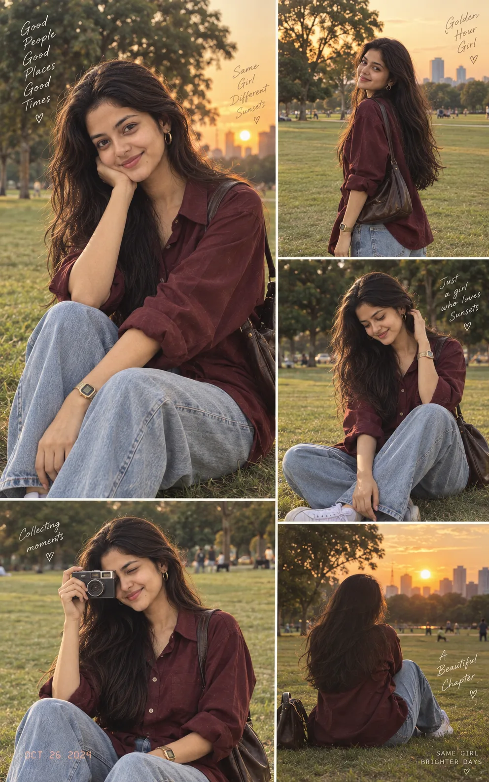 Ultra realistic lifestyle fashion collage of a beautiful young woman