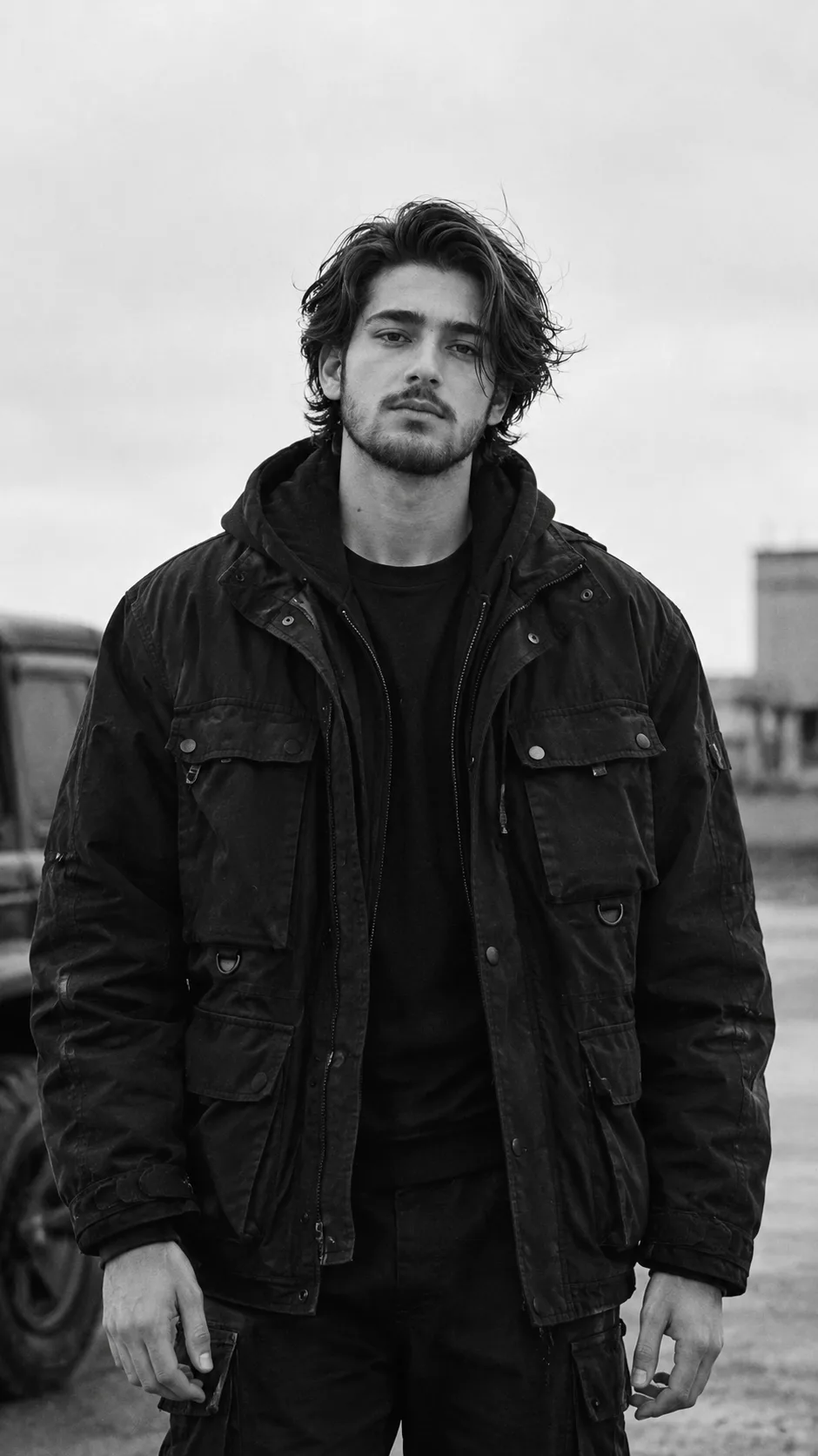 Brooding Black-and-White Utility Portrait