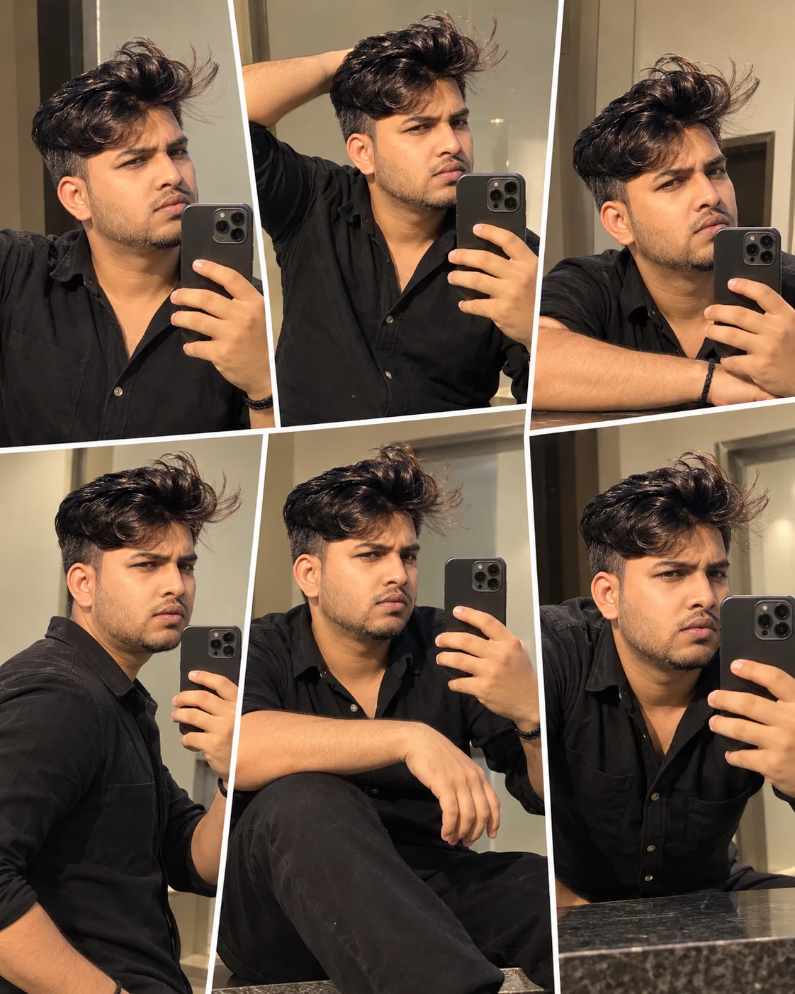 Black Shirt Creative Mirror Selfie Collage