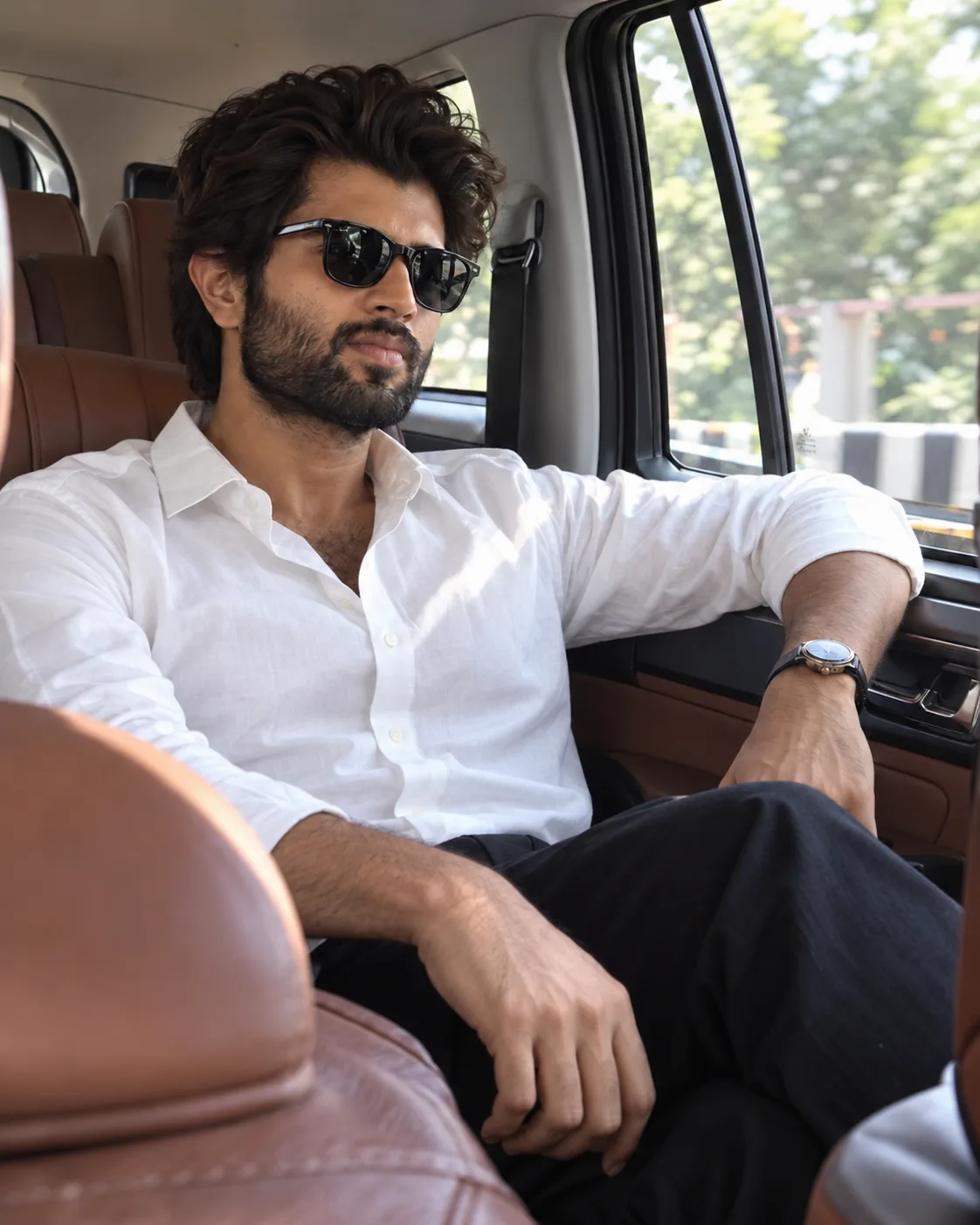 Ultra realistic cinematic portrait of a young man in a car