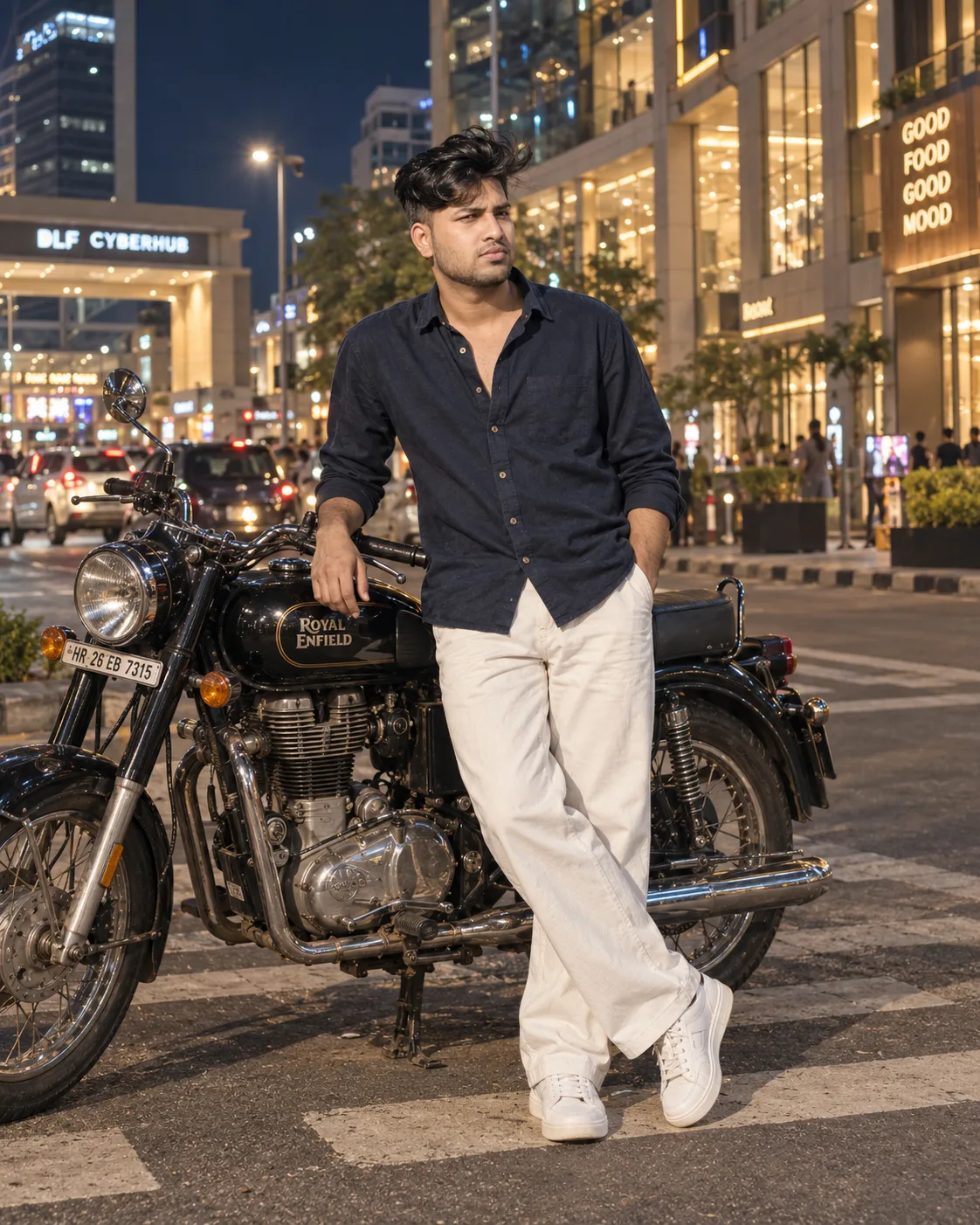 Nighttime City & Motorcycle Portrait