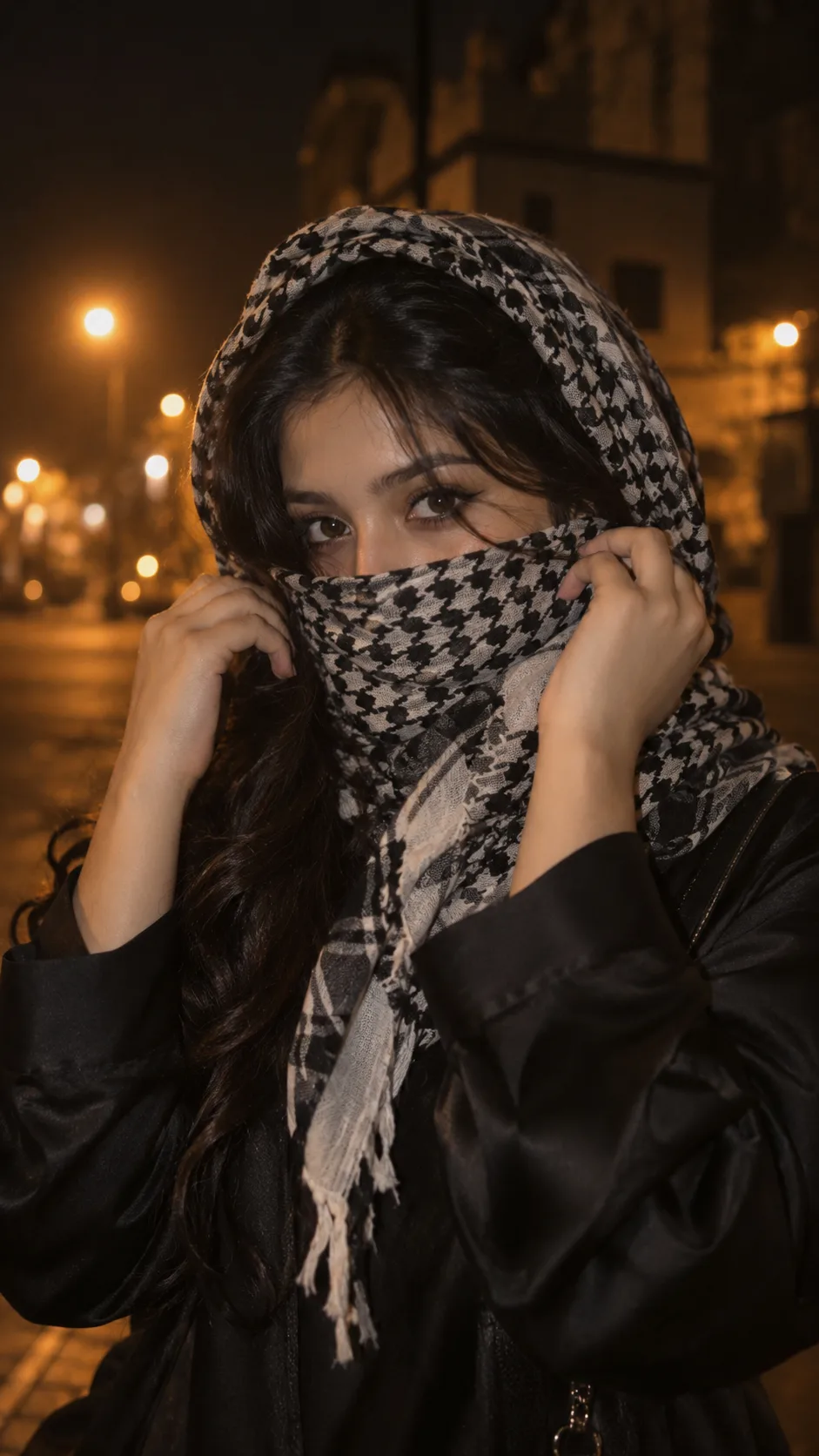 Ultra realistic cinematic night portrait of a young Indian girl