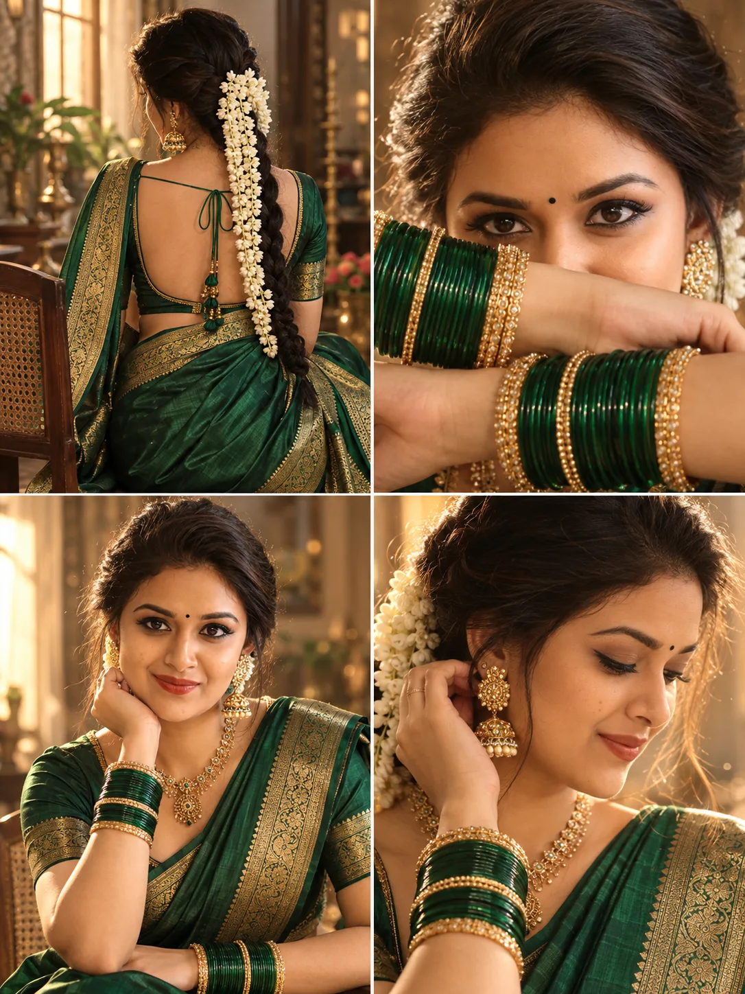 Emerald Green Silk Saree Bridal Look | Traditional Indian Bride
