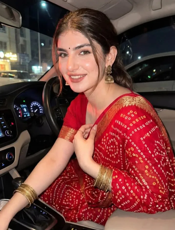 Elegant Night Drive in Red Bandhani Saree