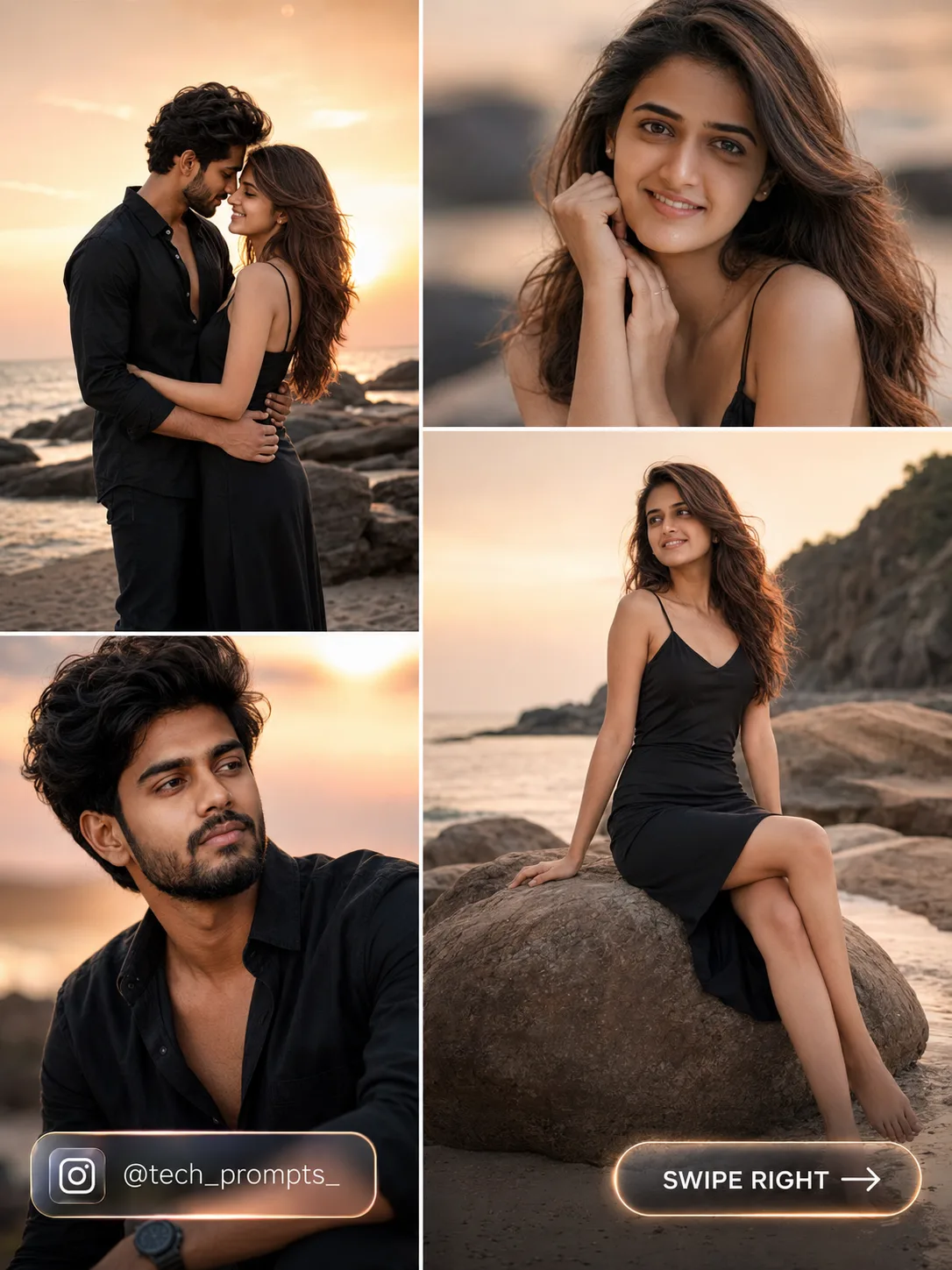 intimate south asian pre-wedding collage at golden hour