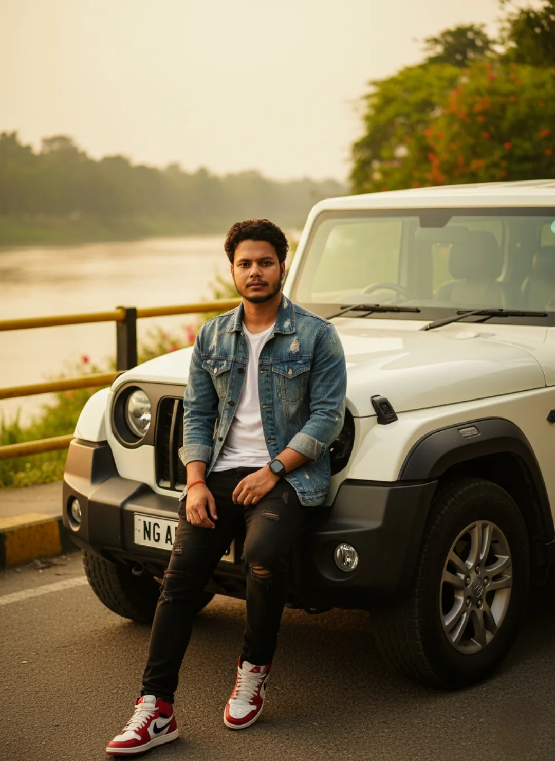 Riverside Stance with White Off-Roader**