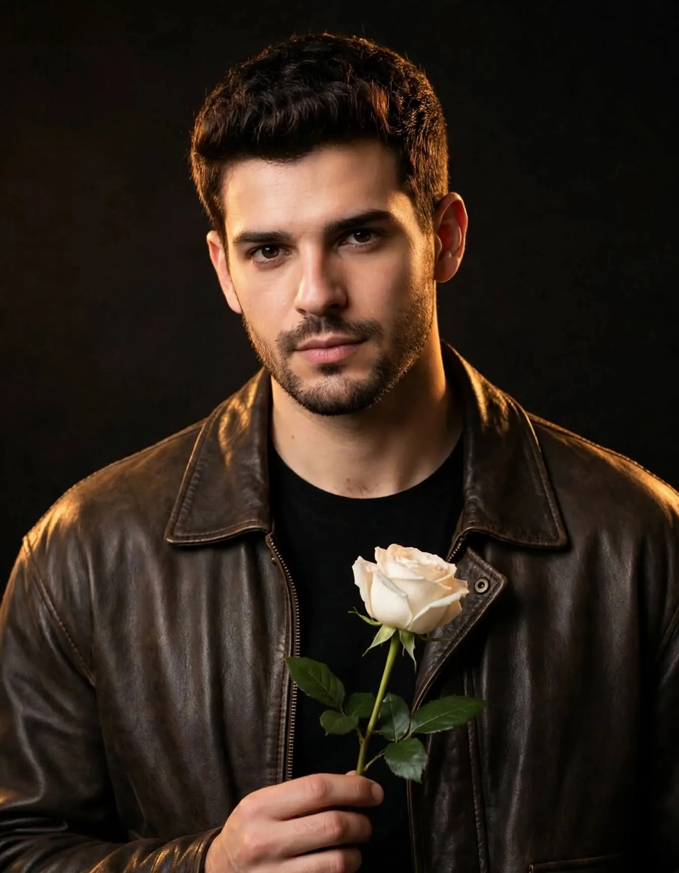 Moody Cinematic Portrait with White Rose - Studio Photoshoot
