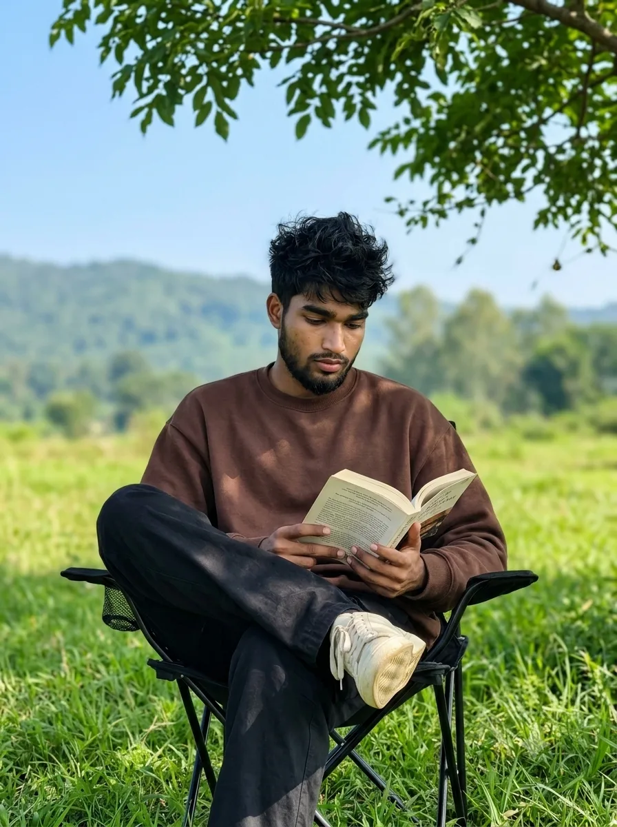 Serene Reading in the Green Meadow