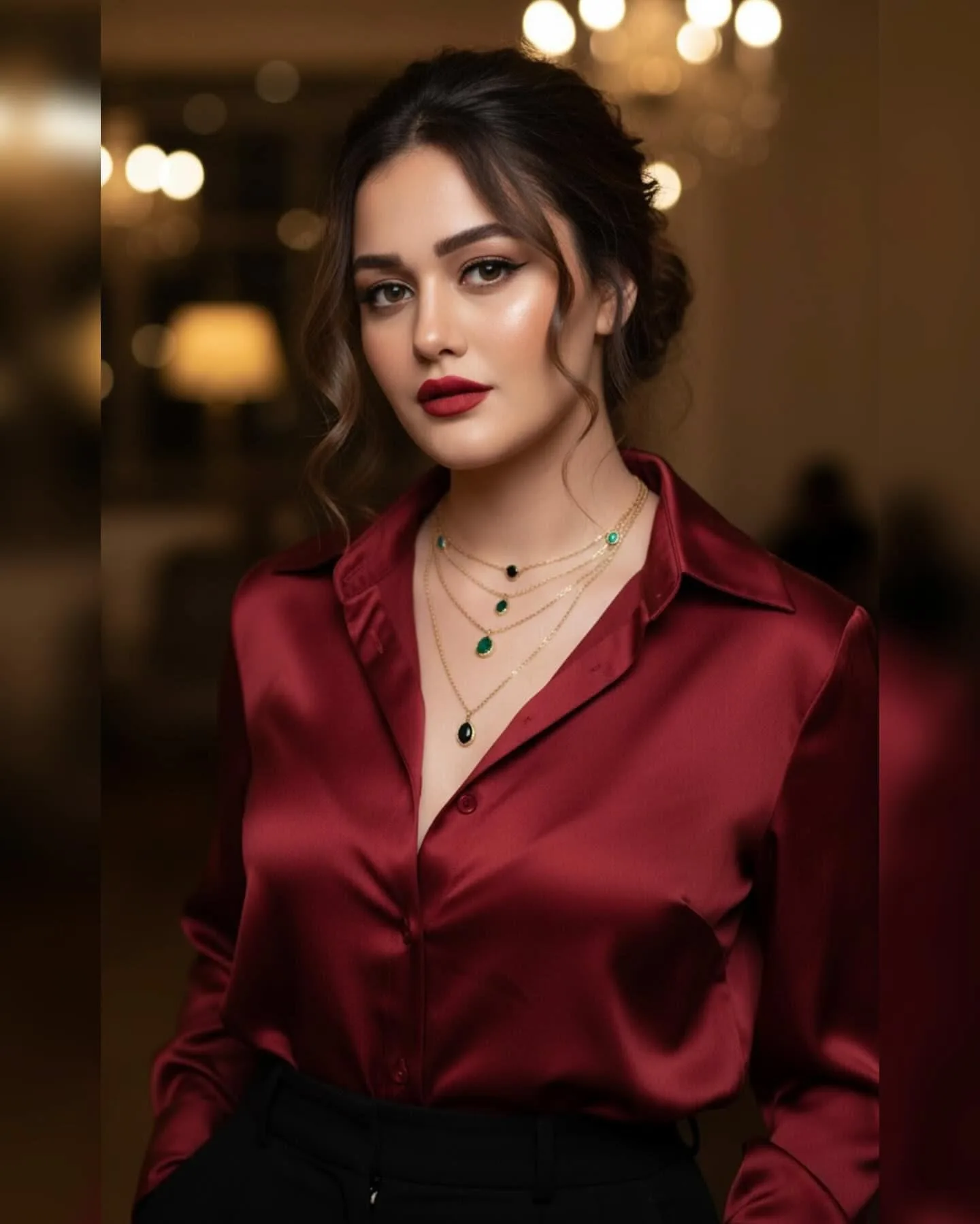 Glamorous Maroon Satin Evening Portrait